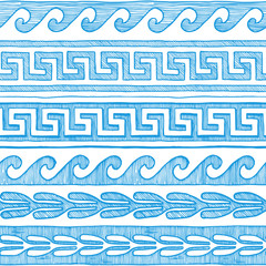 Wall Mural - Blue Greek wave and meander