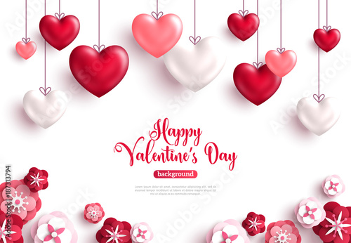 Fotografie, Obraz Valentine's day background with paper cut flowers