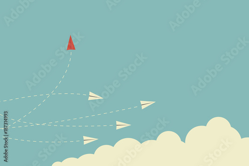 Cuadros en Lienzo Minimalist stile red airplane changing direction and white ones