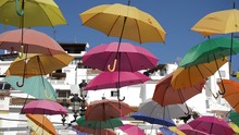 Umbrella Color Heap Diversity Hanging In A Village Square