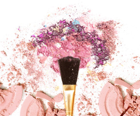 make up powder and cosmetic blush mixed color crushed.
