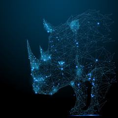 Aufkleber - Abstract image of rhinoceros in the form of a starry sky or space, consisting of points, lines, and shapes in the form of planets, stars and the universe. Vector rhino. RGB Color mode