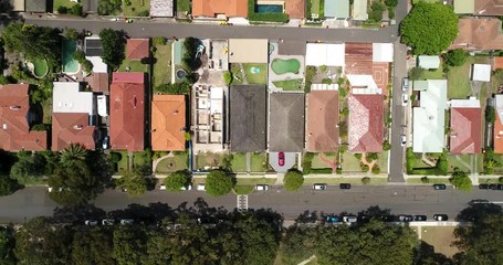 Canvas Print - Blocks of local residential houses and townhouses with pools and backyards in Lower North Shore suburb Chatswood of Sydney city.
