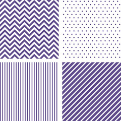Wall Mural - ultra violet seamless patterns. chevron, striped