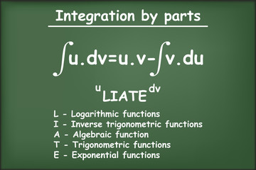 integration by parts math on green chalkboard vector