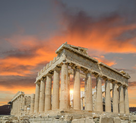 Fototapete - Greece Athens Parthenon monument sunset