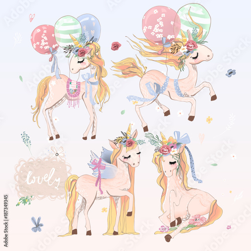 collection-set-of-beautiful-hand-drawn-unicorns-with-balloons-wings-and-floral-flowers-wreath-romantic-and-beautiful-hand-drawn-magic-vintage-baby-horse