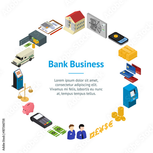 Bank Banner Card Circle Isometric View Vector Buy This Stock