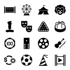 Poster - Entertainment icons. set of 16 editable filled entertainment icons