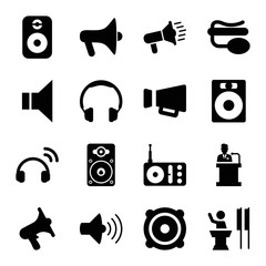 Poster - Speaker icons. set of 16 editable filled speaker icons