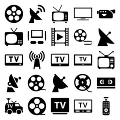 Poster - Television icons. set of 25 editable filled television icons