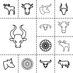 Wall Mural - Bull icons. set of 13 editable outline bull icons