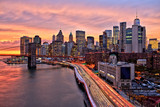 Fototapeta  - View of Lower Manhattan with Brooklyn Bridge at Sunset, New York City