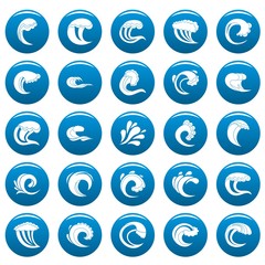 Poster - Water wave icons set blue. Simple illustration of 25 water wave vector icons for web