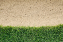 Background Of Green Grass With Sand Bunker In A Golf Course