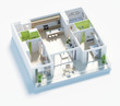 Floor plan of a house top view 3D illustration. Open concept living apartment layout