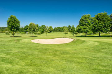 Wall Mural - Golf course Landscape green field beautiful blue sky