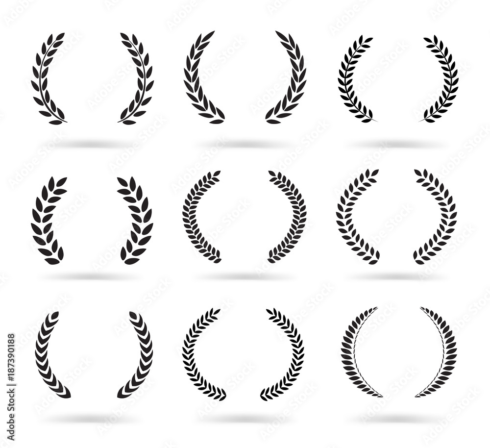 Set of black laurel wreaths isolated on white background. Vector ...