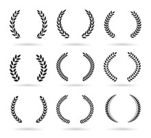 Set Of Black Laurel Wreaths Isolated On White Background. Vector Illustration Ready And Simple To Use For Your Design.