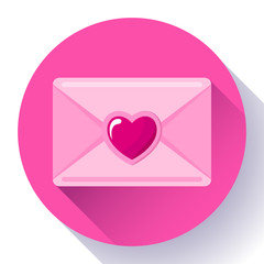 Wall Mural - envelope with heart pink red icon, happy valentine day Love letter, love message