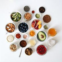 Overhead View Of Variety Of Ingredients On Table