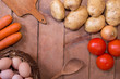 vegetables autumn food on wooden background, vintage