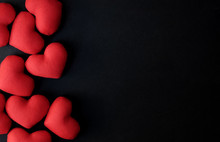 Red Hearts On Black Background,Valentines Day Object ,wedding Day