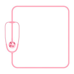 Wall Mural - Stethoscope pink color and square shape frame made from cable isolated on white background, with copy space