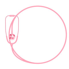 Wall Mural - Stethoscope pink color and circle shape frame made from cable isolated on white background, with copy space