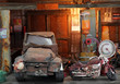 Old garage, old car, old motorcycle