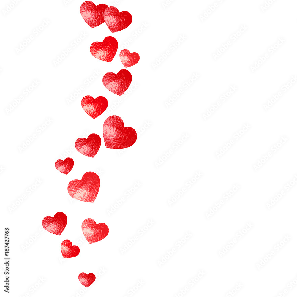 Valentines day border with red glitter hearts. February 14th day. Vector  confetti for valentines day border template. Grunge hand drawn texture.  Love theme for flyer, special business offer, promo. Stock Vector |, image size:1000x1000