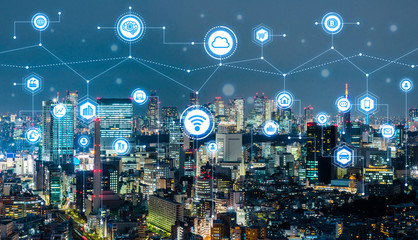 Leinwandbilder - Smart city concept. IoT(Internet of Things). ICT(Information Communication Technology).