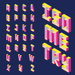 Poster - Isolated on dark background isometric letters sequence from A to Z in bright colors. Geometric abc font, good for writing quotes and lettering