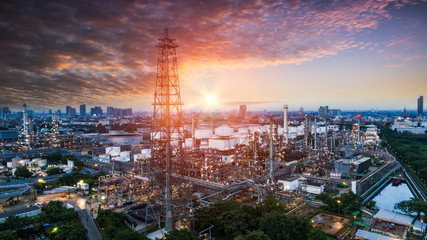 Wall Mural - Aerial view of Oil and gas industry - refinery, Shot from drone of Oil refinery and Petrochemical plant  , Bangkok, Thailand