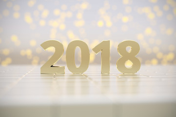 Poster - 2018 gold with light bokeh 3d illustration.