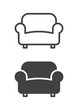 Sofa, couch icon, line and solid version, outline and filled vector sign, linear and full pictogram isolated on white. Furniture symbol, logo illustration. Pixel perfect vector graphics