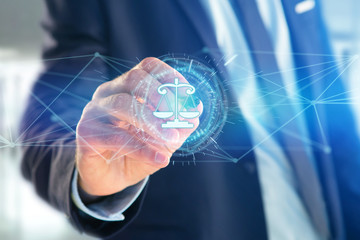 Fototapete - Justice balance icon on a futuristic interface
