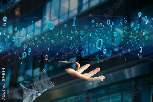Fotografía Network connection of data with 0 and 1 number - 3d render