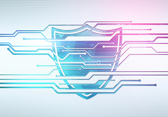 Leinwandbilder - Abstract digital concept illustration of internet data security and safety with shield on circuit microchip background. For branding, graphic design, wallpaper.