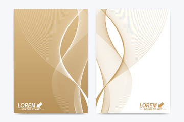 Poster - Modern vector template for brochure, leaflet, flyer, cover, catalog, magazine or annual report in A4 size. Business, science and technology design book layout. Presentation with golden waves.