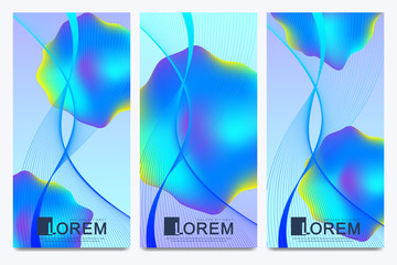 Poster - Modern set of vector flyers. Abstract fluid 3d shapes vector trendy liquid colors backgrounds set. Colored fluid graphic composition illustration.
