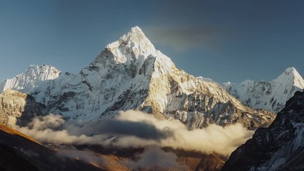 evening view of ama dablam on the way to everest base camp - nepal