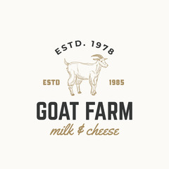 Wall Mural - goat dairy farm abstract vector sign, symbol or logo template. hand drawn goat sillhouette with retr
