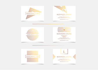 Wall Mural - white gold luxury business cards set for vip event. elegant greeting card with golden circle geometr