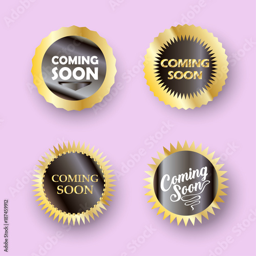 Coming Soon Labels Set Unique Stamp Symbols Fashion Modern