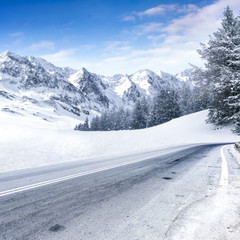 winter road and snow with frost 