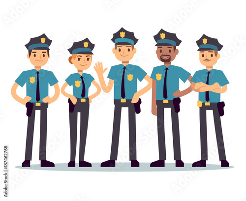 Fotografía Group of police officers. Woman and man cops vector characters