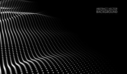 Fototapete - Vector abstract futuristic digital landscape with particles dots and stars on horizon. computer geometric digital connection structure. Futuristic abstract grid. Intelligence artificial. Big data