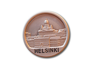 Wall Mural - Helsinki (Finland) souvenir refrigerator magnet isolated on white background