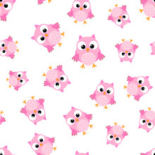 Cute Cartoon Owl Seamless Pattern Background. Business Flat Vector Illustration. Owl Bird Symbol Pattern.